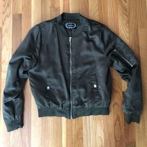 Green Satin Bomber Jacket